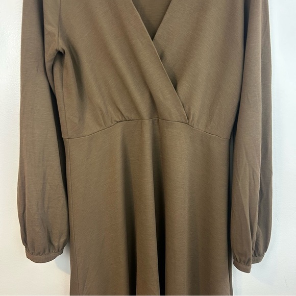 Theory Wool Blend Long Sleeve Brown Surplice Neckline A-line Dress Size Large - Picture 7 of 11